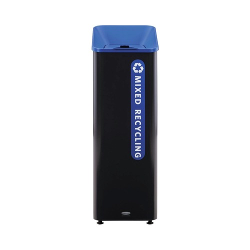 Indoor Waste Receptacles | Rubbermaid Commercial 2078994 Sustain 15 gal Metal/Plastic Decorative Refuse with Recycling Lid - Black/Blue image number 0
