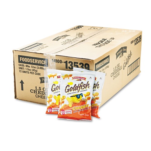 Snacks | Pepperidge Farm CAM13539 Goldfish 1.5 oz. Bag Single-Serve Snack Crackers - Cheddar (72/Carton) image number 0