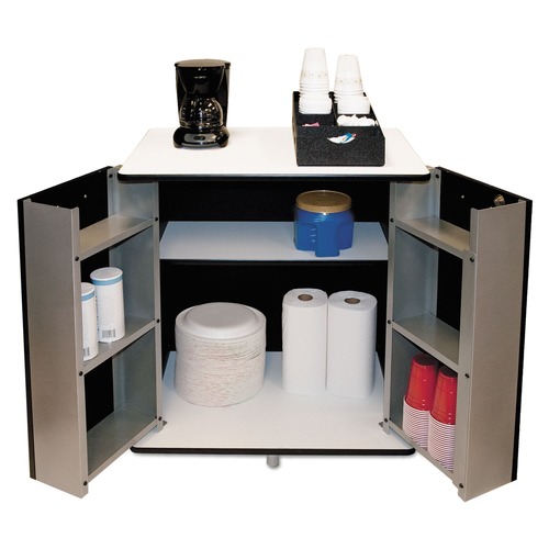 Perforated Roll & Hand Towels | Vertiflex VF35157 29.5 in. x 21 in. x 33 in. 9 Shelves Engineered Wood Refreshment Stand - White/Black image number 0