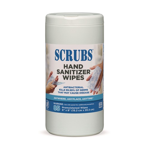 Hand Sanitizing Wipes | SCRUBS 90985 1 Ply 6 in. x 8 in. Unscented Hand Sanitizer Wipes - Blue/White (6/Carton) image number 0