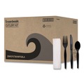 Cutlery Kits | Boardwalk BWKFKTNHWPSBLA 4-Piece Heavyweight Fork/Knife/Napkin/Teaspoon Cutlery Kit - Black (250/Carton) image number 0