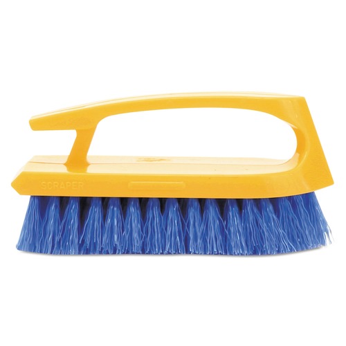 Brushes | Rubbermaid Commercial FG648200COBLT 6 in. Iron-Shaped Scrub Brush - Yellow/Blue image number 0