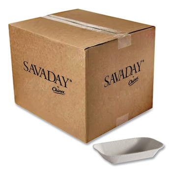 FOOD TRAYS AND LINERS | Chinet 10408 4 in. x 6 in. 1 Compartment Paper Savaday Molded Fiber Food Tray - Beige (1000/Carton)