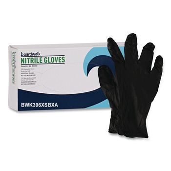 Boardwalk 396XSBXA 396 Series 9.5 in. Long 4.4 mil. Thick Powder-Free Disposable General-Purpose Nitrile Gloves - X-Small Black (100/Box)