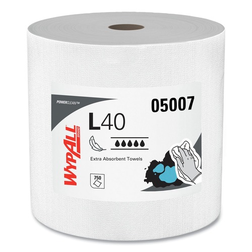 Perforated Roll & Hand Towels | WypAll 05007 750/Roll L40 Wipers Jumbo Roll - White image number 0