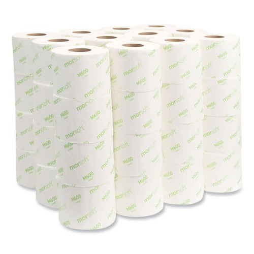 Perforated Roll & Hand Towels | Morcon Paper M600 Morsoft 2-Ply Septic-Safe Controlled Bath Tissue - White (600 Sheets/Roll, 48 Rolls/Carton) image number 0