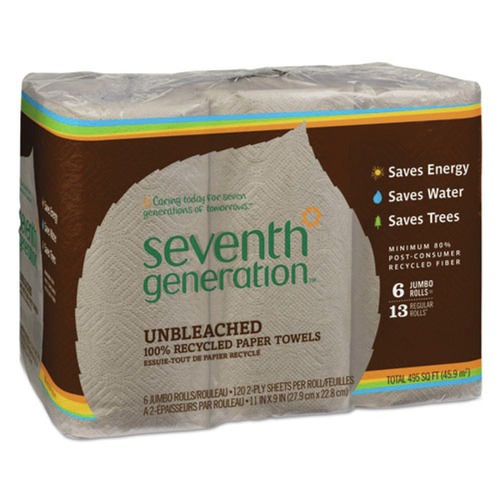 Perforated Roll & Hand Towels | Seventh Generation SEV 13737 100% Recycled 11 in. x 9 in. 2-Ply Paper Kitchen Towel Rolls - Brown (120/Roll, 6 Rolls/Pack) image number 0