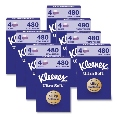 Facial Tissues | Kleenex 54316 Ultra Soft 3-Ply Facial Tissue - White (8/Carton) image number 0