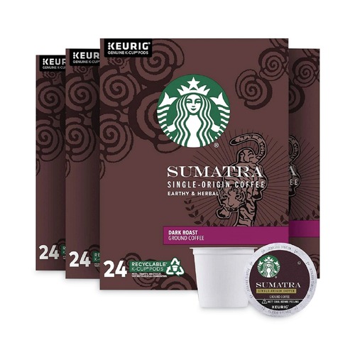 Coffee - Caffeinated | Starbucks 12565254 0.4 oz Coffee K-Cups - Sumatra (96/Carton) image number 0