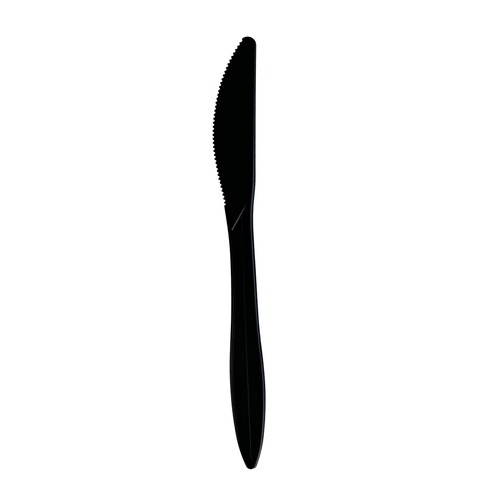 Disposable Knives | Boardwalk BWKKNIFEBLPPIW Mediumweight Wrapped Polypropylene Plastic Knife Cutlery - Black (1000/Carton) image number 0