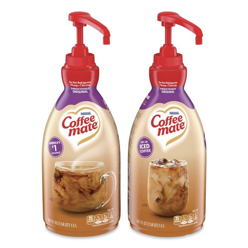 Creamers | Coffee-Mate 12039938 1.5 Liter Liquid Coffee Creamer Pump Dispenser - Sweetened Original (2/Carton) image number 0