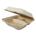 Food Containers & Lids | World Centric TO-SC-U8T-LFP 3-Compartment 8.8 in. x 8.2 in. x 2.9 in. Paper Fiber Hinged Containers - Natural (300/Carton) image number 1