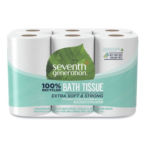 Cleaning Cloths & Wipes | Seventh Generation 13733 100% Recycled 2-Ply Bathroom Tissue - White (240 Sheets/Roll, 12 Rolls/Pack) image number 0