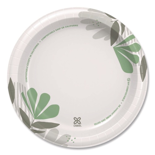 Plates | Dixie UX9WS Pathways Soak-Proof Shield WiseSize 8.5 in. Paper Plates - Green/Burgundy (125/Pack) image number 0