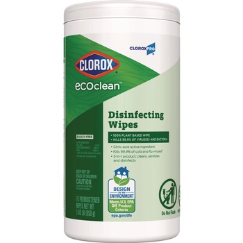 Clorox 60605 CloroxPro EcoClean 8 in. x 7 in. 1-Ply Disinfecting Wipes - Unscented White