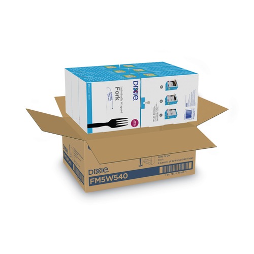 Disposable Forks | Dixie FM5W540 Grab'N Go Wrapped Forks - Black (540/Carton) image number 0