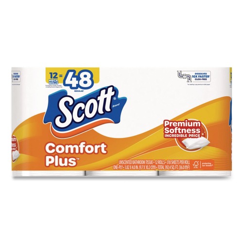 Toilet Tissues | Scott 57098 ComfortPlus 1-Ply Septic-Safe Toilet Paper Mega Rolls - White (12/Carton) image number 0