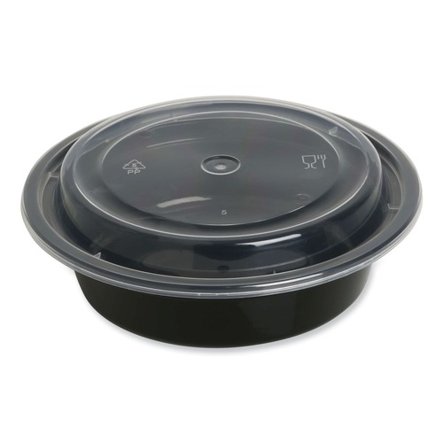 Food Containers & Lids | GEN FCPP-BC-16RND 6.29 in. x 6.29 in. x 1.96 in. 16 oz. Plastic Microwavable Food Container with Lid - Round Black/Clear (150/Carton) image number 0