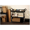 Carts | Rubbermaid Commercial FG409100BLA 40.63 in. x 20 in. x 37.81 in. 300 lbs. Capacity 3 Shelves Plastic Xtra Utility Cart with Open Sides - Black image number 6