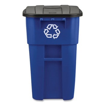 Rubbermaid Commercial FG9W2773BLUE Brute 50-Gallon Square Recycling Rollout Container - Blue