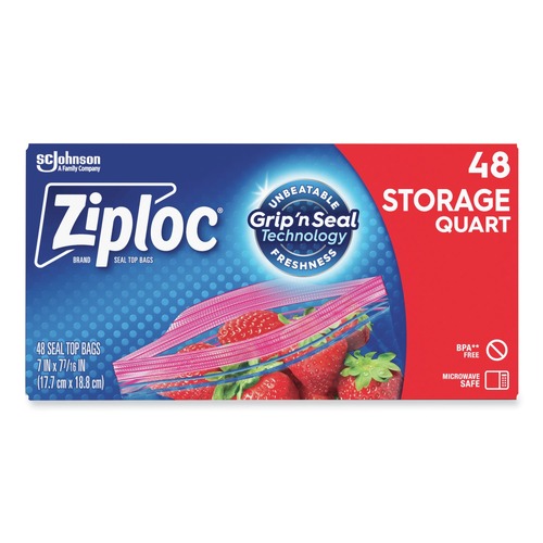 Resealable Bags | Ziploc 351317BX 9.63 in. x 8.5 in. Quart Triple System Seal Double Zipper Storage Bags - Clear (48/Box) image number 0