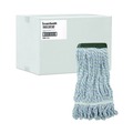 Mop Heads | Boardwalk BWK552 Rayon/Polyester Wide Floor Finish Mop Head - Medium, White/Blue (12/Carton) image number 0
