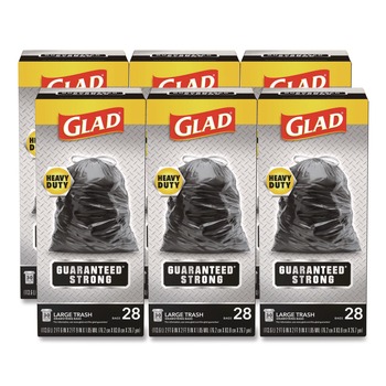 DRAWSTRING AND KITCHEN BAGS | Glad 78966 Guaranteed Strong 30 in. x 33 in. 1.05 mil 30 Gallon Three-Ply Large Drawstring Trash Bags - Black (168/Carton)