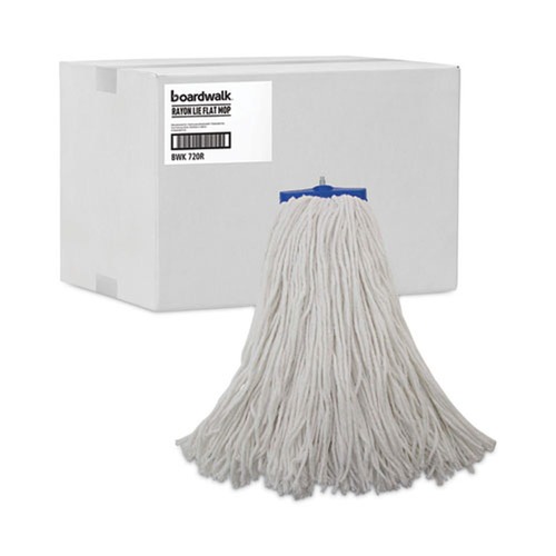 Mop Heads | Boardwalk BWK720R 20 oz. Economical Lie-Flat Rayon Fiber Mop Head - White (12/Carton) image number 0