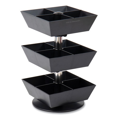 Condiment Organizers | Mind Reader TEASWIV3T-BLK 6.75 in. x 6.75 in. x 11.5 in. 3-Tier 12-Compartment Anchor Collection Tea and Condiment Carousel Countertop Organizer - Black image number 0