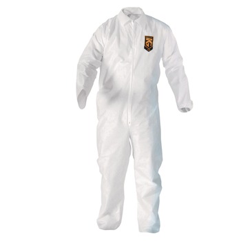 Ansell KCC 49103 A20 Zip Front, Elastic-Back, Wrists, and Ankles Breathable Particle Protection Coveralls - Large, White (24/Carton)