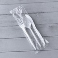 Cutlery Kits | Boardwalk BWK3COMBOKITPP 6.97 in. Plastic Mediumweight Fork/Knife/Spoon 3-Piece Cutlery Kit - White (250/Carton) image number 2