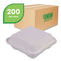 Perforated Roll & Hand Towels | Eco-Products EP-HC83NFA 8 x 8 x 3 Vanguard 3-Compartment Renewable and Compostable Sugarcane Clamshells - White (200/Carton) image number 1