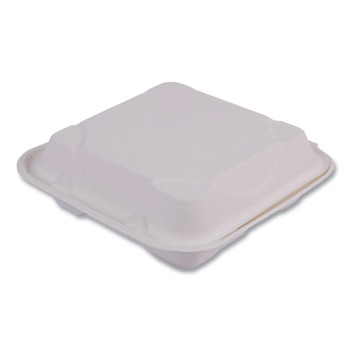 Eco-Products EP-HC93NFA Vanguard 9 in. x 9 in. x 3 in. 3-Compartment Renewable and Compostable Sugarcane Clamshells - White (200/Carton)