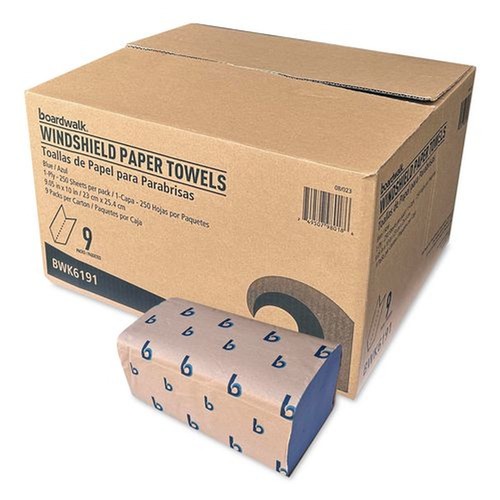 Perforated Roll & Hand Towels | Boardwalk BWK6191 9.05 x 10 Windshield Paper Towels - Blue (9/Carton) image number 0