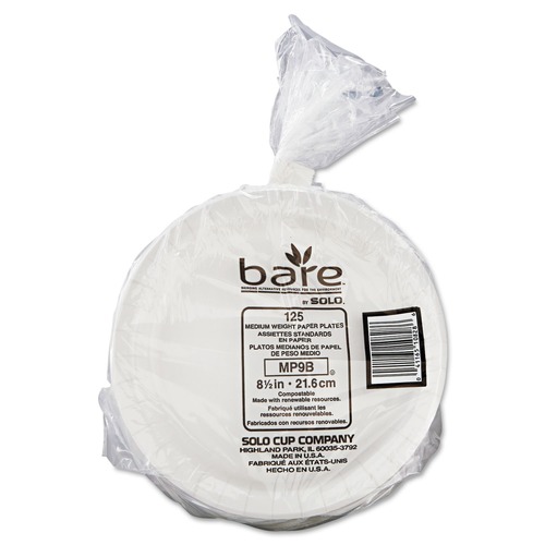 Plates | SOLO MP9BR-2054 Bare Eco-Forward 8.5 in. diameter Clay-Coated Paper Dinnerware Plate - White (500/Carton) image number 0
