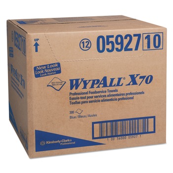 WypAll 05927 X70 1/4 Fold 12.5 in. x 23.5 in. Foodservice Towels - Unscented, Blue (300/Carton)