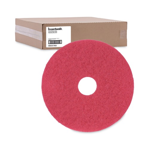 Floor Pads-Cleaning, Buffing & Polishing | Boardwalk BWK4017RED 17 in. Diameter Buffing Floor Pads - Red (5/Carton) image number 0