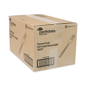 DISPOSABLE FORKS | Pactiv Corp. YPSMFTEC EarthChoice PSM Heavyweight Plastic Cutlery Fork - Tan (1000/Carton)