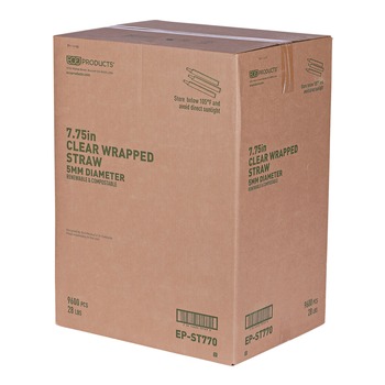 Eco-Products EP-ST770 7.75 in. Plastic Wrapped Straw - Clear (400/Pack, 24 Packs/Carton)