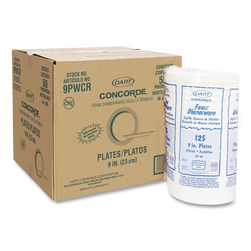 Plates | Dart 9PWCR 9 in. Diameter Concorde Foam Plate - White (500/Carton) image number 0