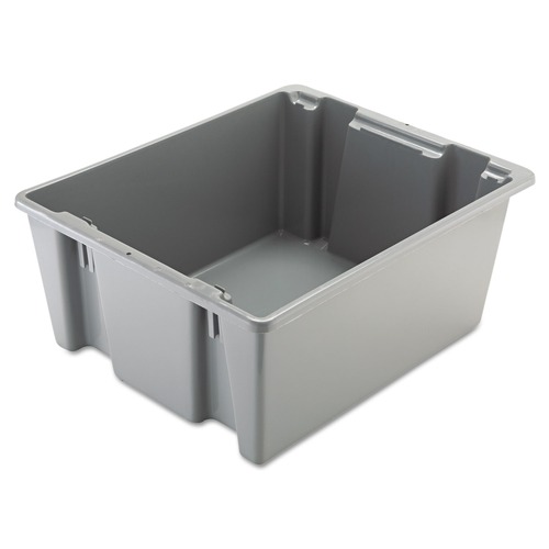 Office Boxes & Bins | Rubbermaid Commercial FG173100GRAY Palletote 2 cu ft. Capacity 23.50 in. x 19.50 in. x 10 in. Stack and Nest Box - Gray image number 0