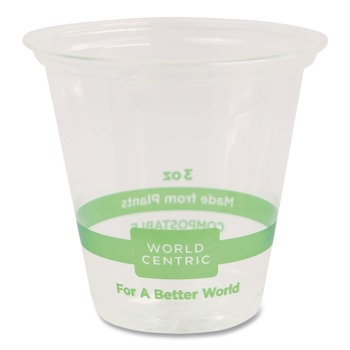 BEVERAGEWARE | World Centric CP-CS-3 3 oz PLA Plastic Cold Cups - Clear (2500/Carton)