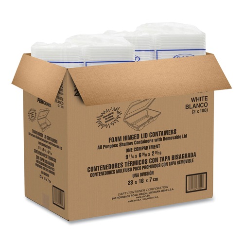 Food Containers & Lids | Dart 206HT1R 6.4 in. x 9.3 in. x 2.6 in. Foam Hinged Lid Containers - White (200/Carton) image number 0