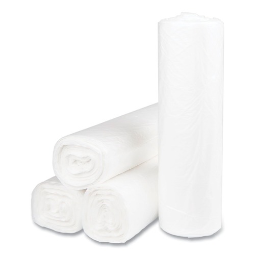 High-Density Trash Bags | Inteplast Group S404814N 45 gal. 14 microns 40 in. x 48 in. High-Density Interleaved Commercial Can Liners - Clear (25 Bags/Roll, 10 Rolls/Carton) image number 0