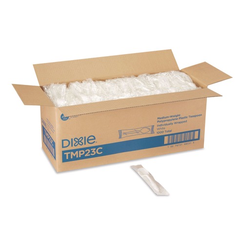Perforated Roll & Hand Towels | Dixie TMP23C Mediumweight Polypropylene Teaspoon Cutlery - White (1000/Carton) image number 0