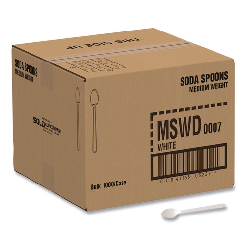 Disposable Spoons | SOLO MSWD-0007 Soda Spoon Plastic Specialty Cutlery - White (1000/Carton) image number 0
