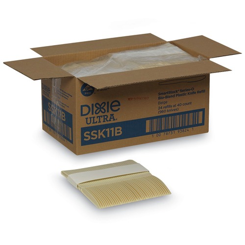 Disposable Knives | Dixie SSK11B SmartStock Series-O 7 in. Mediumweight Bio-Blend Plastic Cutlery Knives Refill - Beige (40/Pack, 24 Packs/Carton) image number 0