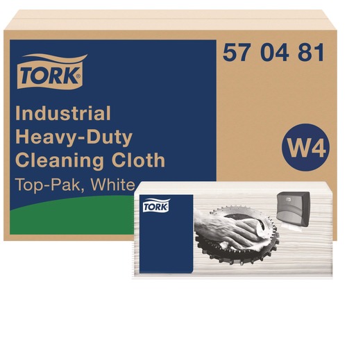 Perforated Roll & Hand Towels | Tork 570481 1-Ply 13.97 x 4.25 in. Industrial Heavy-Duty Cleaning Cloth - Unscented, White (4/Carton) image number 0