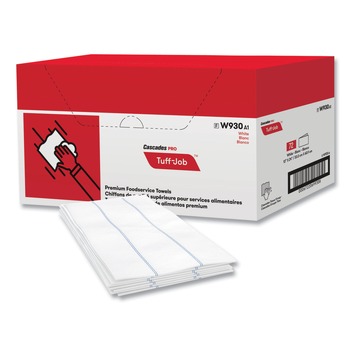 JANITORIAL | Cascades PRO W930 13 in. x 24.25 in. 1/4 Fold Tuff-Job Foodservice Towels - White/Blue (72/Carton)