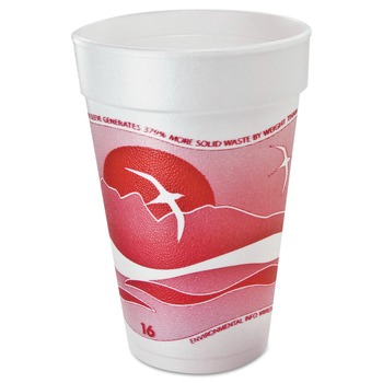 Dart 16J16H 16 oz. Horizon Printed Hot/Cold Foam Drinking Cups - Cranberry/White (1000/Carton)